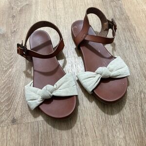 MIA | Woman's Addilynn Brown Linen Bow Ankle Strap Flat Sandals, Size 7.5W